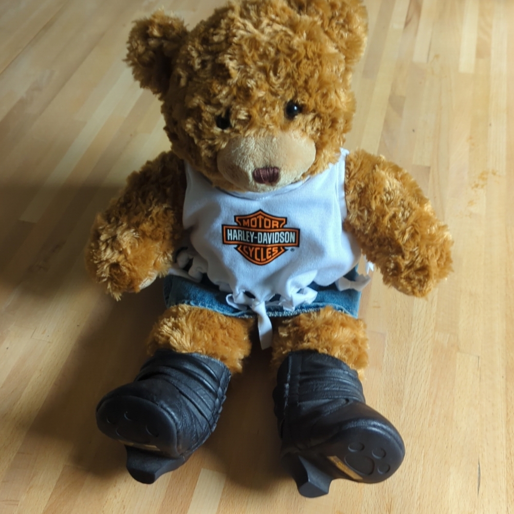 Harley-Davidson Build A Bear Teddy Bear with Boots & Jean skirt